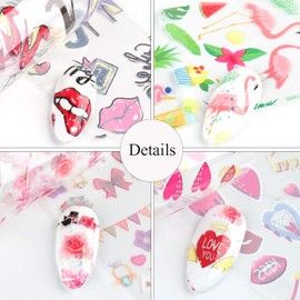 Heart Nail Art Stickers Nail Foils Art Decals Starry Sky Foil Transfer Nail Art Supplies Flowers Lips Heartbeat Love Nail Design for Women Girls Manicure Kit DIY Nail Charms Decoration (10 Sheets)