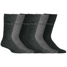 U.S. Polo Assn. 6 Pair Men's Crew Length Soft Dress Socks - Breathable & Moisture Control Socks for Indoor or Outdoor Wear, BLK/GRY 7510 (Shoe Size 6-12)