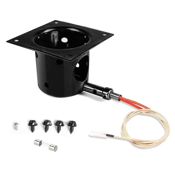 QuliMetal Black Porcelain-Enameled Fire Burn Pot and Hot Rod Ignitor Kit Replacement Parts for Traeger and Pit Boss Pellet Grill with Screws and Fuse, Heavy Duty Fire Pot and Hot Rod