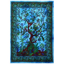 THE ART BOX Tapestry Turquoise Tree of Life Wall Hanging Psychedelic Tapestries Indian Cotton Twin Bedspread Picnic Sheet Wall Decor Blanket Wall Art Hippie Bedroom Décor (Small, 30x40 Inch)