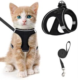 Cat Harness and Lead Set for Walking Adjustable Soft Kitten Harnesss and Lead Set Vest with Reflective Strip for Extra Small Cats Escape Proof, Comfortable Outdoor Vest Harness