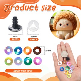 TOAOB 48 Sets 16mm Glitter Safety Eyes Doll Eyes Animals Eyes Plastic Craft Eyes Glitter Eyes Gradient with Washers for Crochet Animals Puppet Making