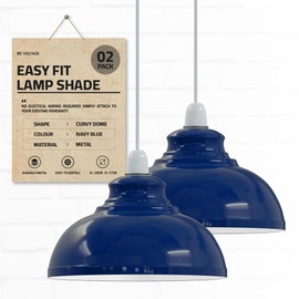 2 Packs Vintage Industrial Style Black Hanging Ceiling Pendant Light Fitting | E27 Base Metal LampShades for Kitchen Island, Living Room, Bedroom, Restaurant, Farmhouse (Navy Blue)