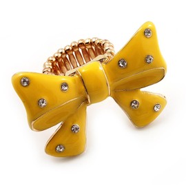 Avalaya 45mm Across/Bright Yellow Enamel Crystal Bow Stretch Ring/Size 7-9