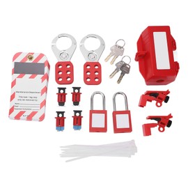 Circuit Breaker Lockout Tagout Kit, Universal Safty Lock Out Tag Kits with Storage Bag, Multifunctional Padlock Loto Tags Hasps Set for Safe Electrical Lockouts (Red Kit)