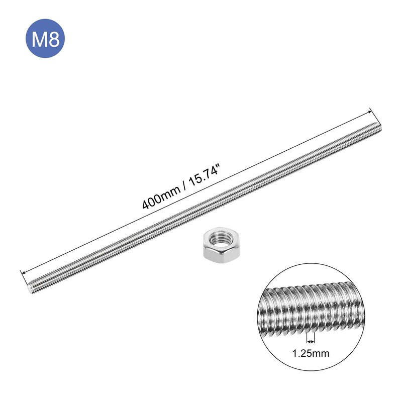 MECCANIXITY 2Pack M8 x 400mm Fully Threaded Rod with 4