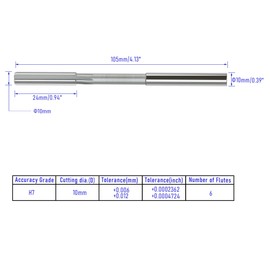 FOCMKEAS Chucking Reamer 10mm, H7 HSS Cobalt M35 Lathe Machine Reamer Metric, 6 Straight Flutes, Round Straight Shank Milling Cutting Tool, for Stainless Steel Alloy Copper Metal