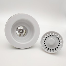 TGEOND White Kitchen Sink Drain Assembly, 3-1/2 inch Polymer Kitchen Drain Strainer Kit with Removable Basket Strainers Stopper Matching for Granite/Fireclay Sinks