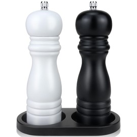 Salt and Pepper Grinder Set of 2, 6.5 Inch Manual Salt and Pepper Mills with Adjustable Coarseness Ceramic Core & Storage Base, Wood Salt Grinders Refillable Spice Shakers for Kitchen, Barbecue,Picnic