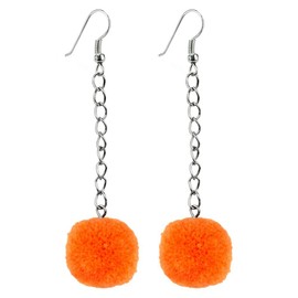 Drop Earring Pompom On Chain Made With Cotton by JOE COOL