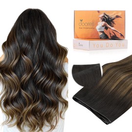 DOORES Tape in Weft Hair Extensions Human Hair Genius Seamless Weft, Balayage Dark Brown to Chestnut Brown 20 Inch 60g, Long Remy Extensions Instant Installation