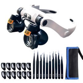 Head Magnifier with Hands Free Reading Magnifier Jewelry Magnifier Repair Magnifier (21 Magnifications)