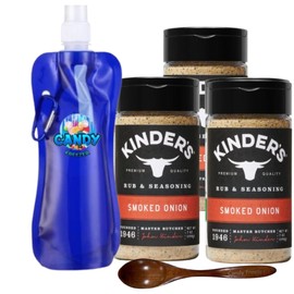 Kinder’s Smoked Onion Seasoning Rub Premium Barbecue BBQ Spice pack of 3 5.1 oz. each (15.3 oz) + Candy Freezer Collapsible Bottle & Wooden Spoon