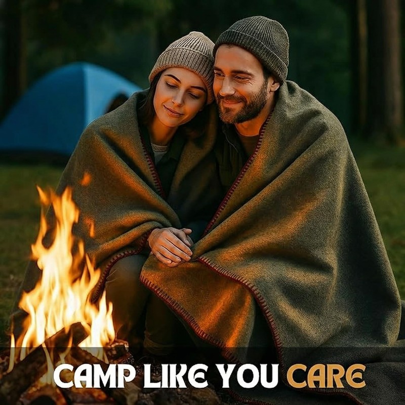 Wool Camping Blanket – 70% Wool Heavy-Duty Military Style Throw,