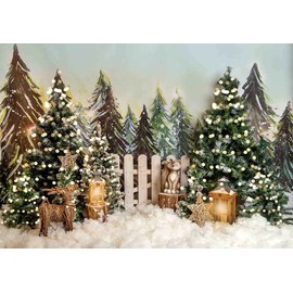 Haosphoto Christmas Backdrop for Photography 7X5FT Heavy Snow Backdrops Winter Wonderland Pine Tree Forest Reindeer Xmas Background for Newborn Kids Happy New Year Photo Studio Props Vinyl HS898