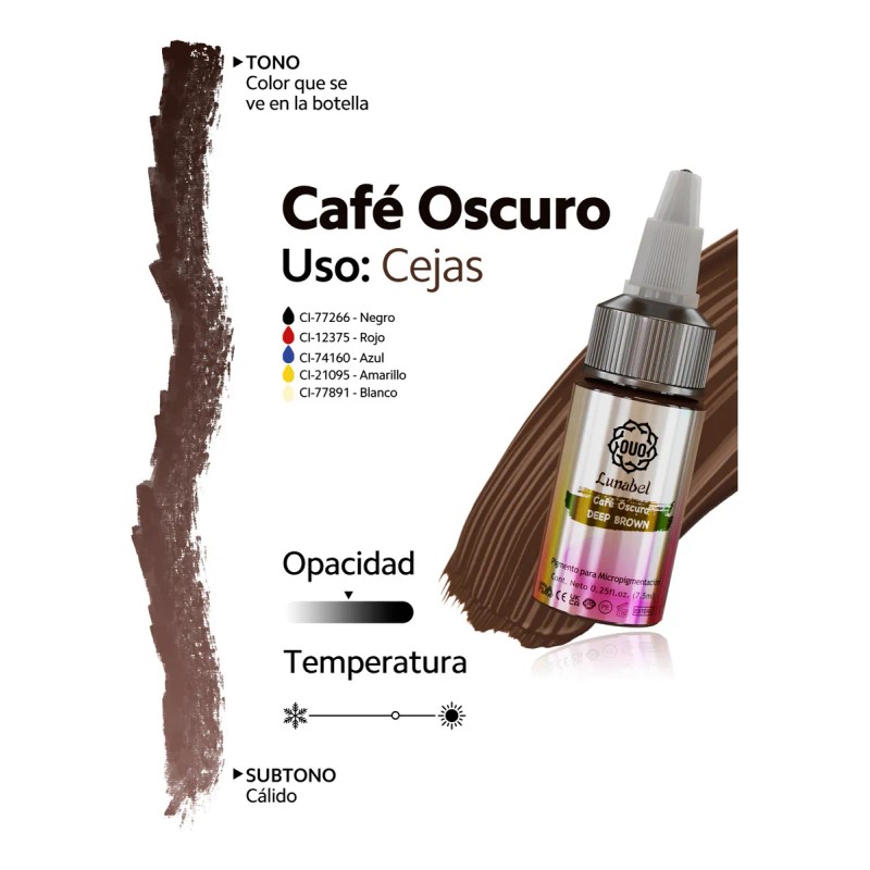 Tinta Ouo Lunabel Microblading 7.5ml Pigmento 10 Tonos Color Café
