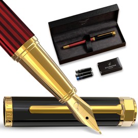 Ellington Pens Luxury Fountain Pen Set - Extra Fine Nib - Includes 3 Ink Cartridges, Refillable Ink Converter, Gift Box-Fountain Pens For Writing, Calligraphy, Journaling, Sketching (Crimson Blend)