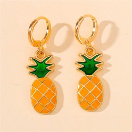 Colorful Strawberry Watermelon Banana Grape Fruit Earrings Gold Plated Funny Charm Enamel Summer Tropical Fruits Sweet Food Small Huggie Hoop Earrings for Women Teen Girls Beach Holiday Trendy Jewelry