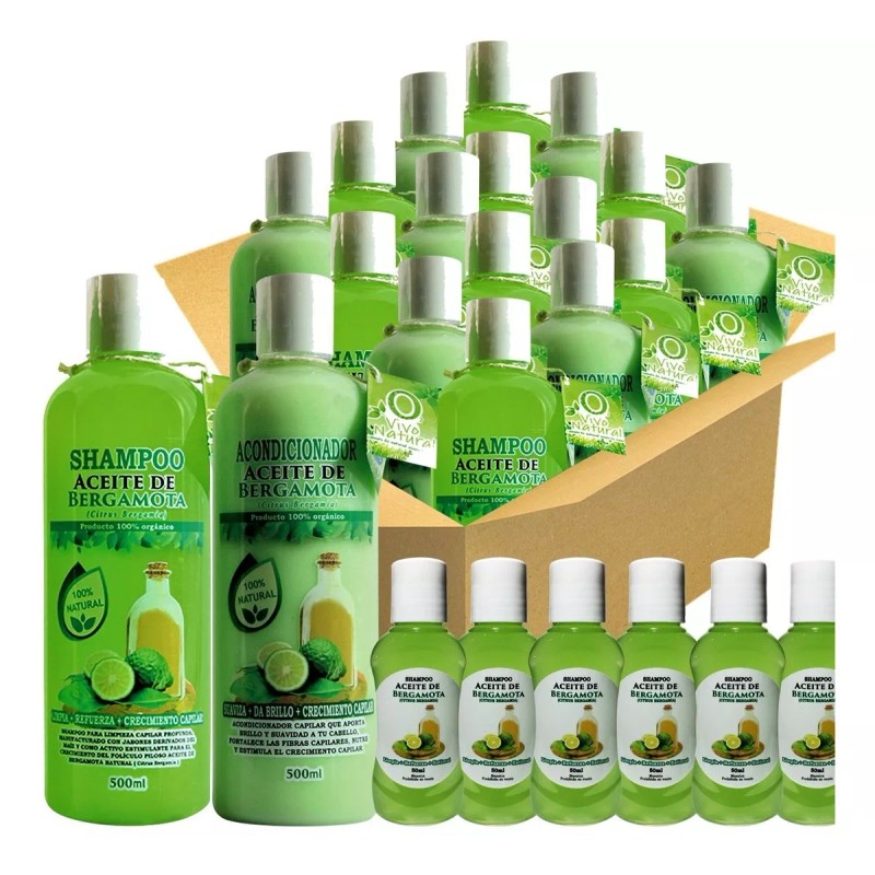 VIVONATURAL 6 Shampoos 6 Acondicionador Aceite De Bergamota +12 Muestras