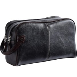 Synsolo wr-1181 Men's Double Zipper Second Bag, Made in Japan, White Compound Leather, Black