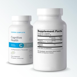 Cooper Complete Cognitive Health 2 g Magnesium L-Threonate (Magtein). 60 Gluten-Free, Vegetarian Capsules. 30 Servings