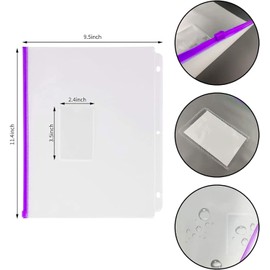 YoeeJob 15 Packs 3-Hole Clear Zipper Binder Pockets, Binder Insert Pages with Card Slots Suitable for School or Office to Organize Document, Mixed Color Zippers