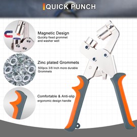 BIZOEPRO Heavy Duty Grommet Tool Kit, 500 pcs 3/8 Inch 10mm Grommets, Grommet Kit, Eyelet Tool, Press for Tarp, Fabric, Banner, Canvas, Leather, Tents, Vinyl, Punching Machine