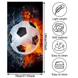 PLNVNVP Strandtuch Mann Fußball, Badehandtuch Handtuch Microfaser, Sporthandtuch Fitnessstudio, Eisfeuerfußball Motiv für Kinder Und Fans Mehrfarbig(140 * 70cm)