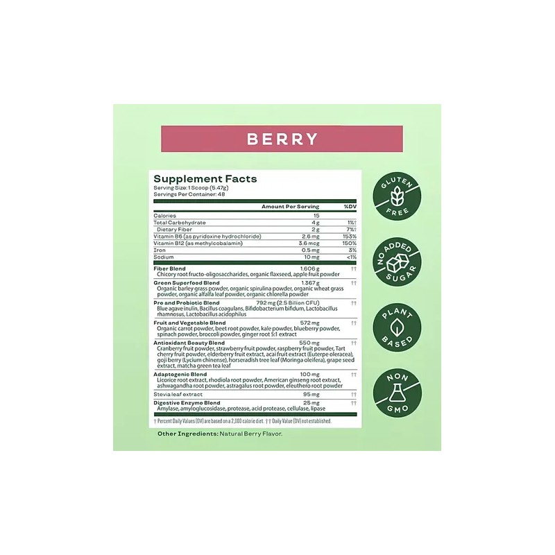 Suplemento en polvo Bloom Greens & superfoods carbohidratos sabor berry