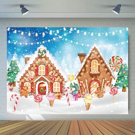 WOLADA Christmas Gingerbread House Backdrop Kids Christmas Backdrop Cookie Exchange Candyland Backdrop Winter Snowflake Backdrop Christmas Photo Backdrop Christmas Photography Backdrop 7x5FT 12631