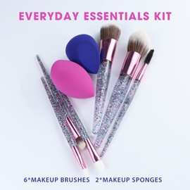 Unfovi 6 Pcs Makeup Brushes with 2 Makeup Sponges - Professional Makeup Brush Set, Foundation Powder Eyeshadow Brush Set Eyebrow Concealer Contour Travel Brushes Kit