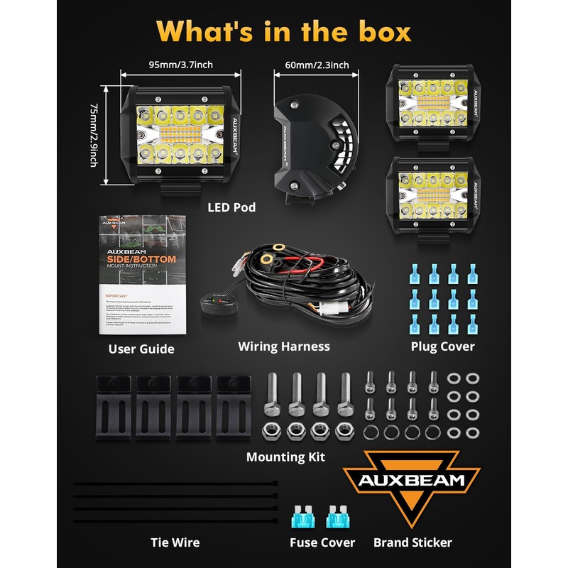Auxbeam 6 Modes Amber White Series, 4 Packs LED Pod