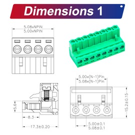 Tcenofoxy 5.08mm 2/3/4/5/6/7/8/9/10/11/12/13/14/15/16/18/20/24 Pin Phoenix Connector PCB Screw Terminal Block Connector (4Pcs 5.08M-8Pin)