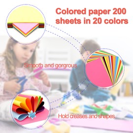 Origami Paper, 200 Sheets Square Coloured Paper with Origami Stars Paper, Double Sided Craft Art Paper, 20 Vivid Colors Origami for Children, Origami Kit for Kids, Adults,Teachers(15 * 15cm)