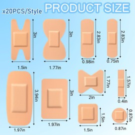 200 Pcs Bandages Variety Pack Assorted Sizes, Waterproof Adhesive Fingertip Bandages, Breathable Fabric Wound Care for First Aid, Bulk Set with 10 Styles