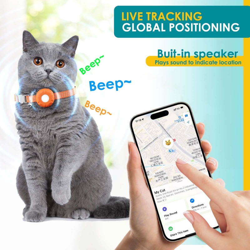 Cat Tracker, No Subscription, Cat GPS Tracker(iOS Only), Waterproof Pet