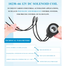 10238-66 12V DC 1/2" Hole Solenoid Coil 16W Hydraulic Power Unit Lift Dump Compatible with 08 Series Vale Stem Series