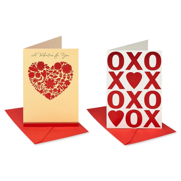 American Greetings Valentines Day Cards Pack XO, Floral Heart (2-Count)