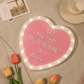 G GAMIT Heart-Shaped Felt Letter Board with Built-in LED Lights,10x10 Light-up Message Board with 663 Pre-Cut Letters,Cursive Letters for Valentine’s Day Birthday Party,Pregnancy Announcement,Wedding