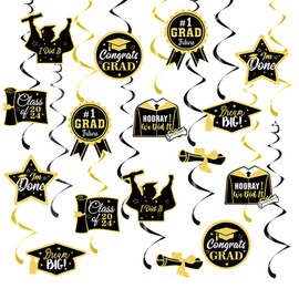 32 Pcs Graduation Decorations 2024, Graduation Hanging Swirl for Congrats Grad Party Supplies, Class of 2024 Graduation Hanging Decorations, Black and Gold Graduation Party Decorations