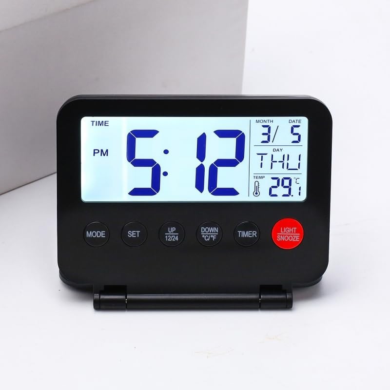 DUOBAGMA Folding Mini Travel Clock with Calendar Home Digital LCD