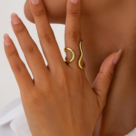 Chunky Gold Rings for Women Adjustable Flower Rings Non Tarnish 14K Gold Statement Rings Flower Jewelry for Women (Modern-6, Gold)