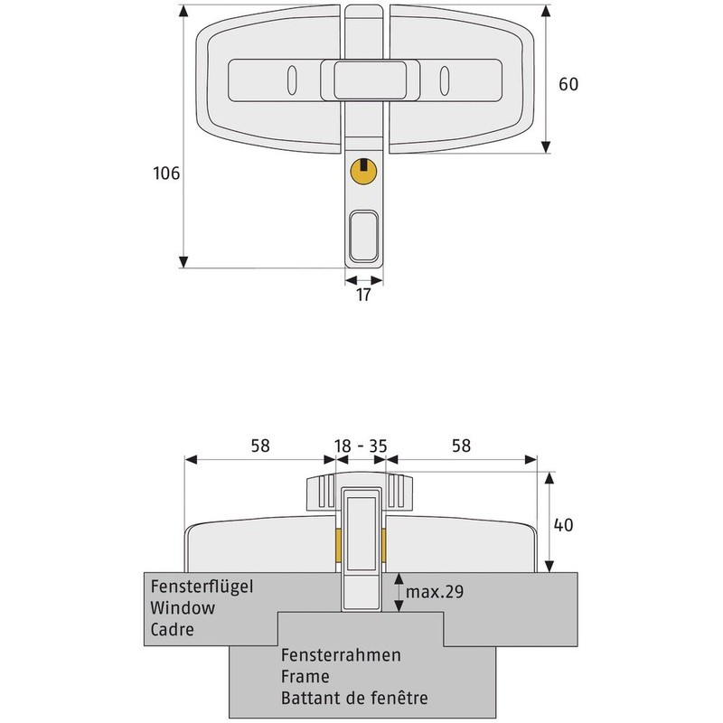 ABUS DFS95 W AL0125 317194 Window Lock for Double Wing