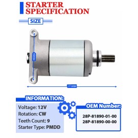 Motorsupermarkets Starter Motor for Yamaha Grizzly 700 2009-2022 with Relay & Ignition Key Switch