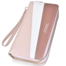 Cartera para Mujer de Cuero PU, Billetera de Gran Capacidad, Rosa | Monedero Mujer Embrague Bolsillo con Cremallera y 8 Tarjetero de Crédito, Monedero