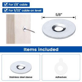 Muzata 20 Pack Cable Railing Adhesive Sleeves for 1/8" 5/32" Wire Rope T316 Stainless Steel Adhesive Grommet Protector Sleeves Cable Railing Hardware Kit Wood Metal Posts CR66