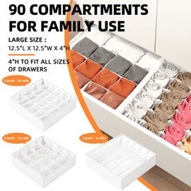 Criusia Drawer Organizer Clothes 6 Set - Dresser Organizer for Closet Bedroom - 90 Cells Drawer Organizer Bins for Sock Underwear Bra Baby Clothes - Washable & 10xDurable than Non-Woven Fabric (White)