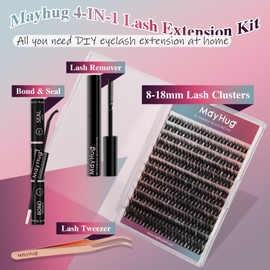Mayhug Eyelash Extensions Set, Lash Extension Set, 144 Pieces, 3D Fluffy Eyelashes, 8-18 mm, 48-72 Hold Hours, Waterproof Bond & Seal Eyelash Glue, 5 ml Eyelash Glue Remover, Eyelash Tweezers