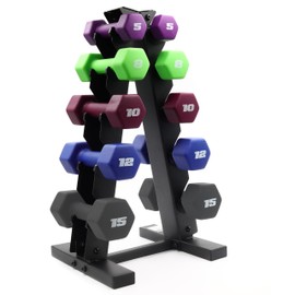 CAP Barbell 100 LB Set of Neoprene Dumbbells with Rack Color Series | 5, 8, 10, 12 and 15 LB pairs