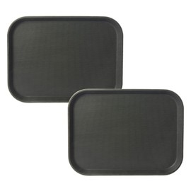 CURTA 2-Pack Restaurant Grade Non-Slip Trays, NSF, 16 Inch x 12 Inch, Plastic Rubber Lined Anti-Skid Rectangular Serving Tray, Black